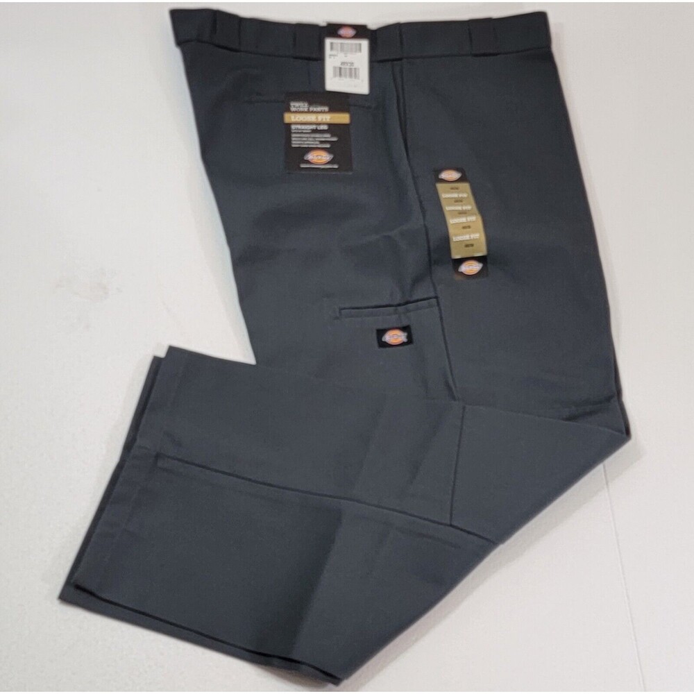 Dickies Work Pants Men's 48x30 Charcoal Gray Loose Fit Double Knee Cell Pocket